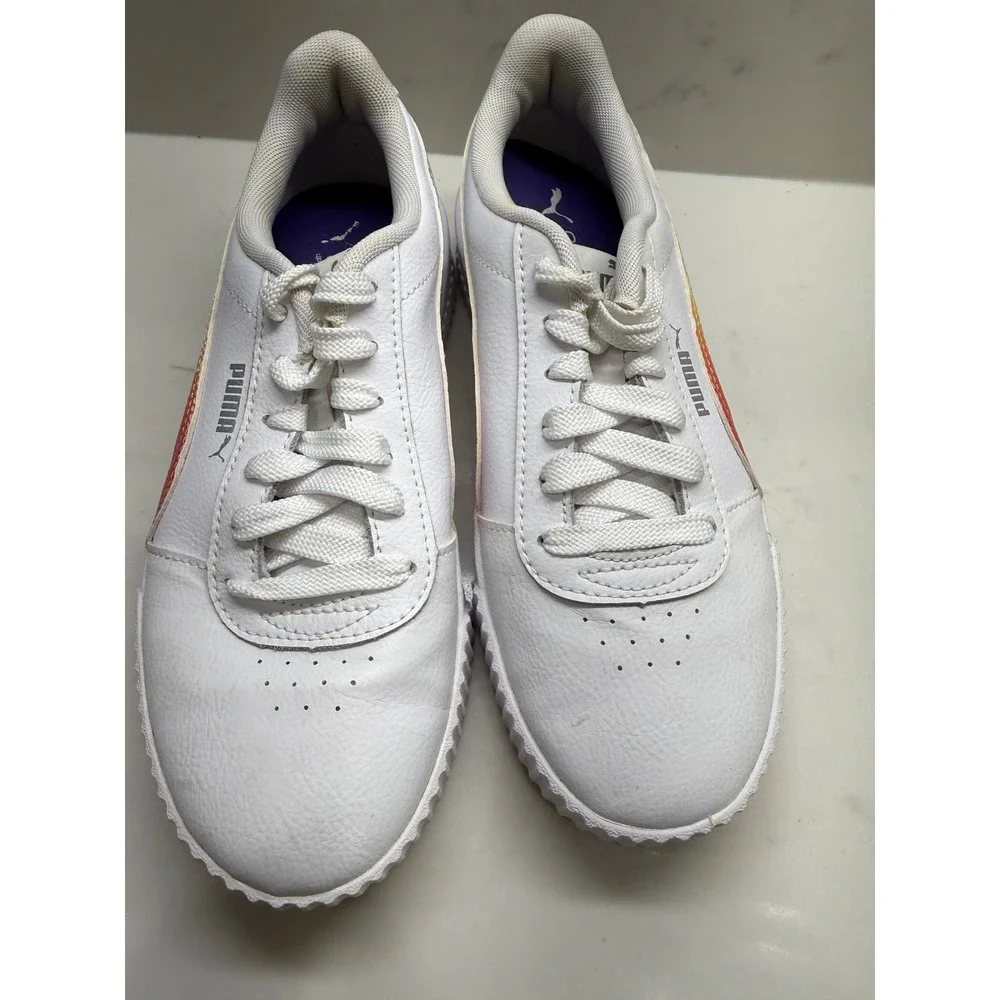 Puma Carina Rainbow White Multi Color Sneakers 383256-01 Womens 7.5